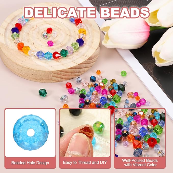 PATIKIL 1000pcs 4mm Bicone Glass Crystal Beads, Faceted Glass Spacer Beads - Image 3