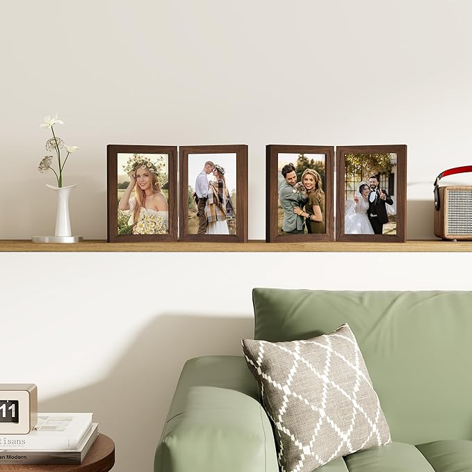 decorUhome Double 5x7 Picture Frame Vertical, Engineered Wood Bifold Photo Frame - Image 7