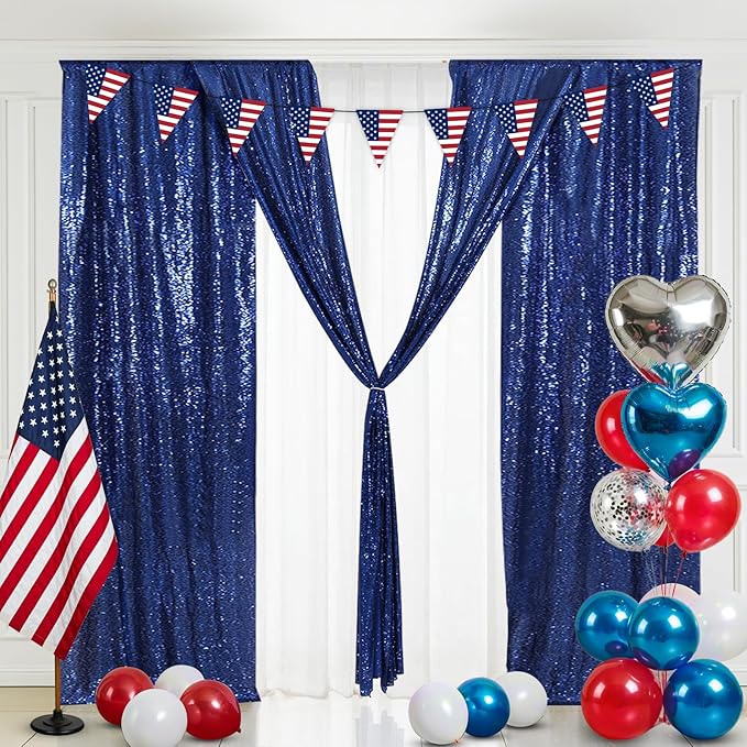 Eternal Beauty Navy Blue Sequin Backdrop Curtains, Shimmer Back Drop by EternalBeauty