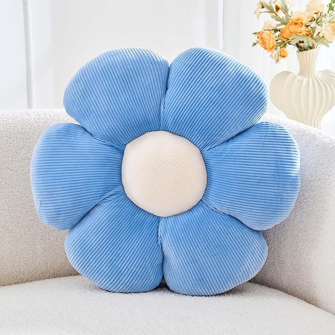 Dusty Blue Flower Pillow, 19.6" Cute Flower Shaped Floor Pillow, Aesthetic by Kcvvcr