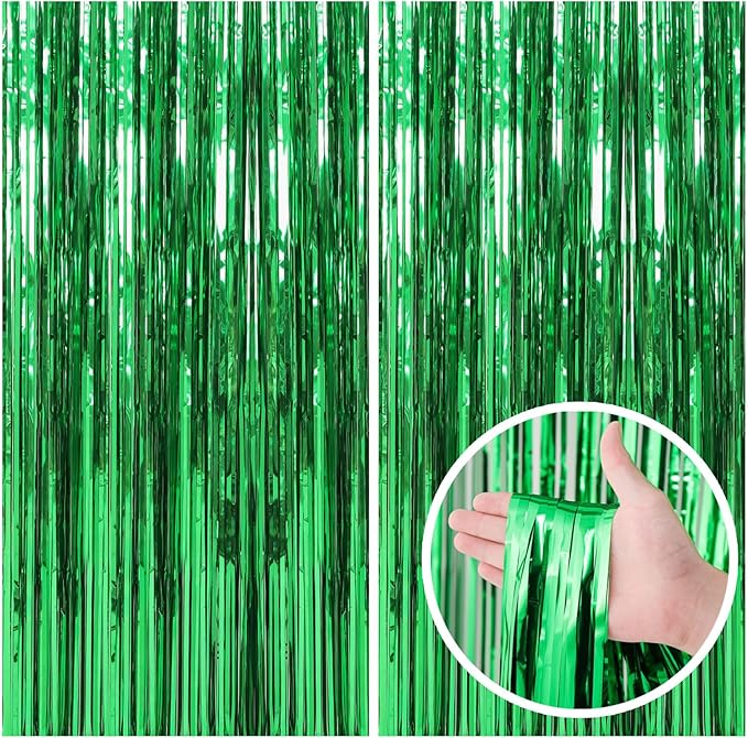 2 Pack Green Streamers Backdrop Jungle Party Decorations Foil Fringe Backdrop by BOMSI
