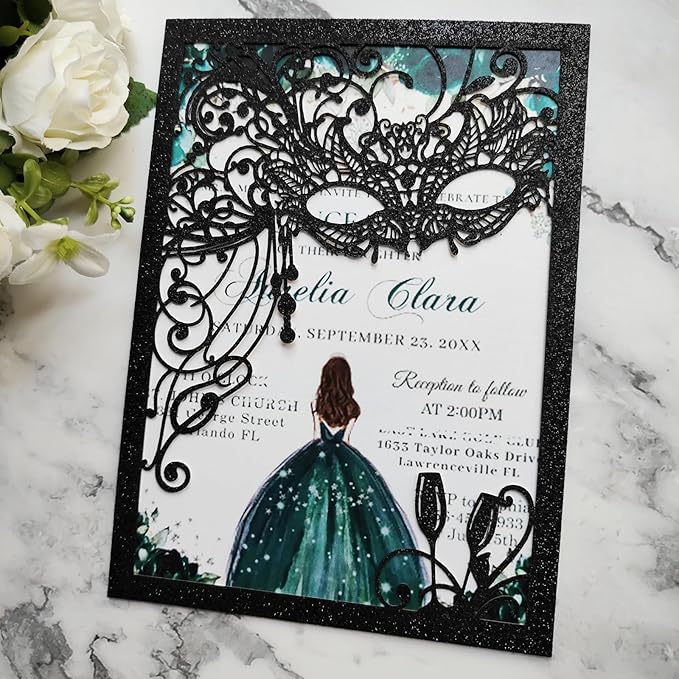 20PCS Masquerade Invitations, Quinceanera Invitations, masquerade wedding - Image 2