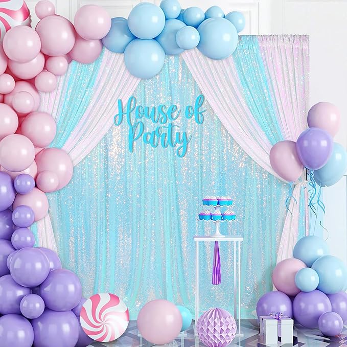 Blue Iridescent Sequin Backdrop Curtain 7ft x 7ft Glitter Photo Booth Backdrop - Image 6