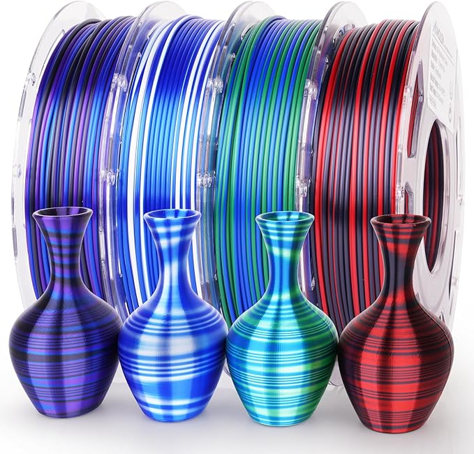 AMOLEN Silk PLA 3D Printer Filament Bundle, Shiny Fast Color Change 3D Printing by AMOLEN
