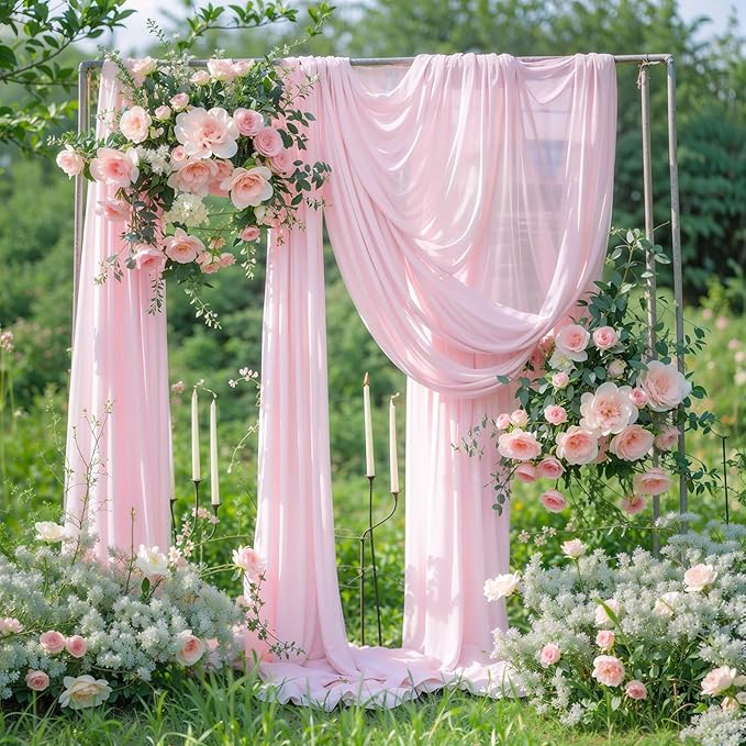 Wedding Arch Draping Fabric 2 Panels 18Ft Blush Chiffon Fabric Drapes Arbor - Image 4