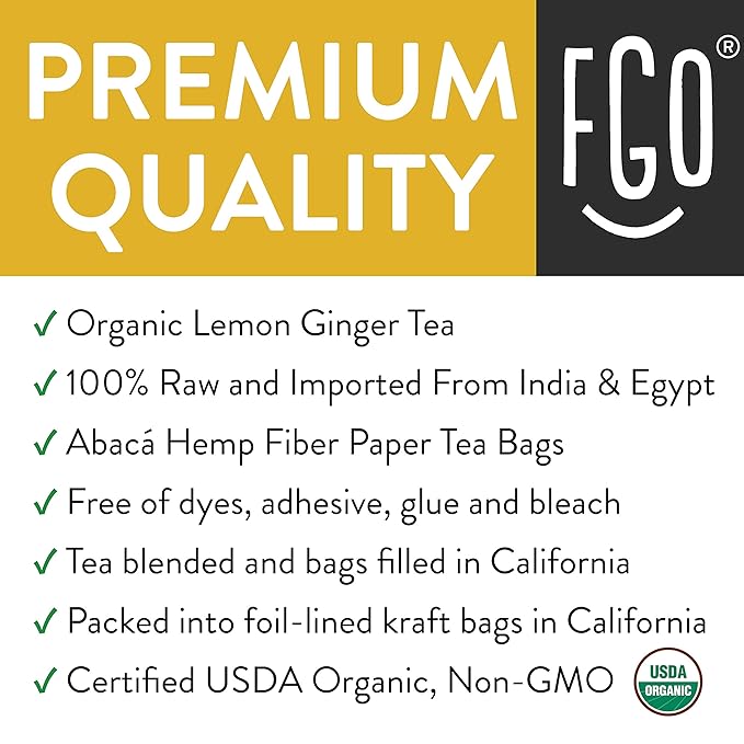 FGO Organic Lemon Ginger Tea, Eco-Conscious Tea Bags, Resealable Bag, Caffeine - Image 4