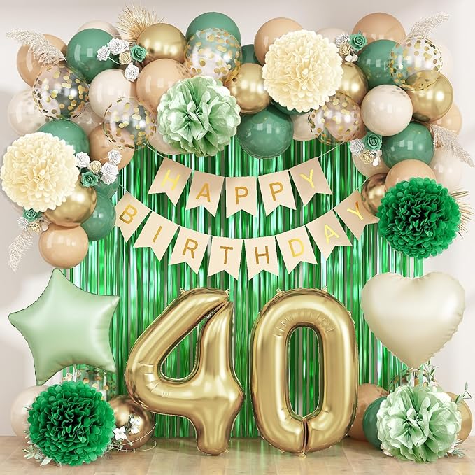 Sage Green 40th Birthday Decorations by KAINSY