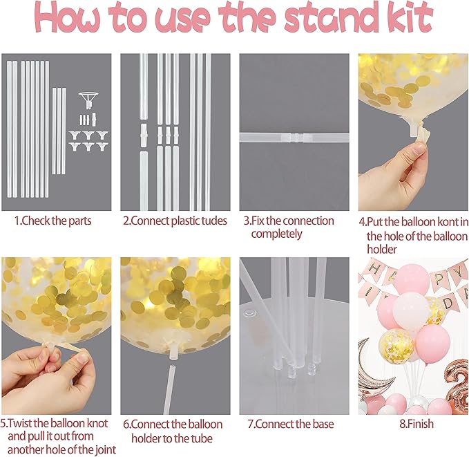 4 Balloon Stand Kit For Table Centerpieces Pastel Pink Balloons Holder Baby - Image 6