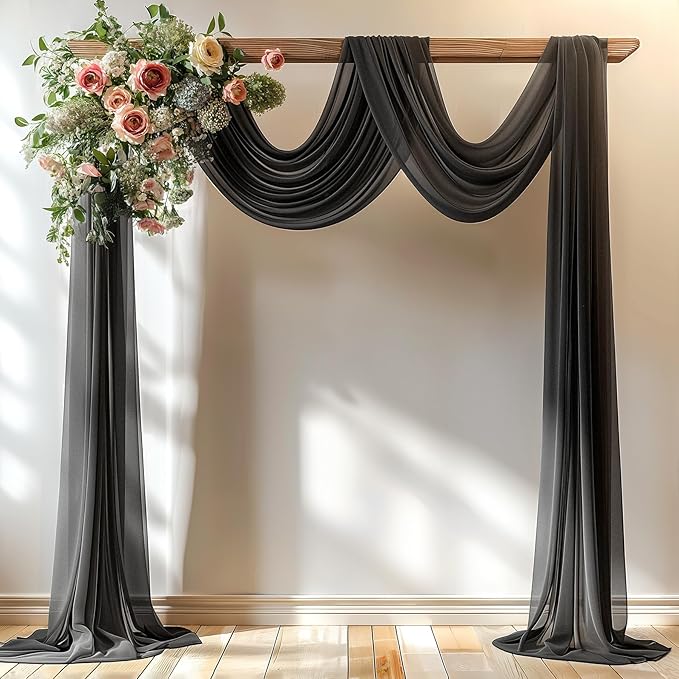 Black Wedding Arch Draping Fabric 1 Panel 30'' x 20FT Black Drapes Sheer Fabric by PartyTalk
