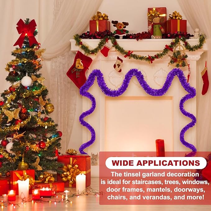25 Feet Purple Christmas Tinsel Garland, Metallic Foil Twist Banner Wall - Image 3