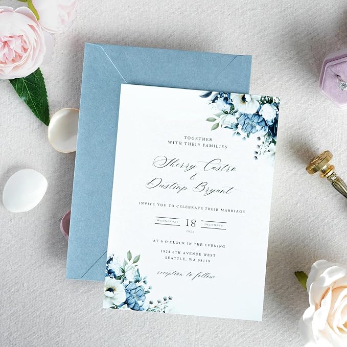 PONATIA 50 PCS A7 Envelopes, 5.25 x 7.48'' Matte Dusty Blue Envelope - Image 8