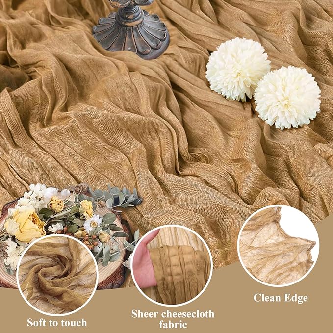 Asee'm 3pcs Cheesecloth Table Runner 120 Inches Long Khaki Boho Gauze Cheese - Image 3