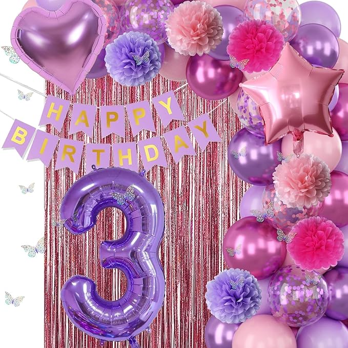 Pink Purple 3rd Birthday Party Decorations - Image 7
