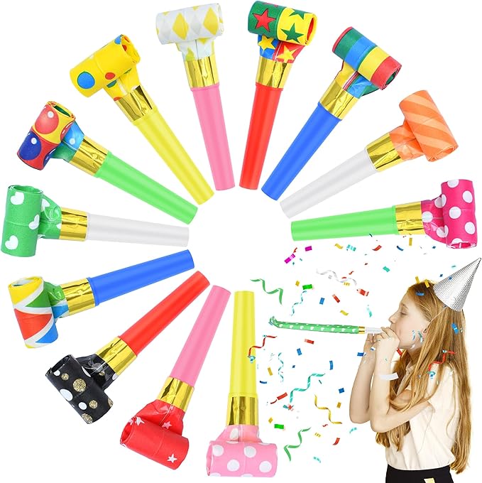 12 Pcs Party Blower Colorful Blowouts Noisemakers Birthday Blowouts Whistles by Twavang