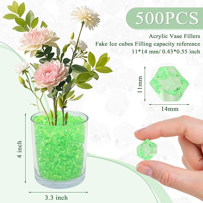 YATOJUZI 500pcs Fake Ice Cubes Green Acrylic Crushed Rocks Vase Fillers Plastic - Image 2