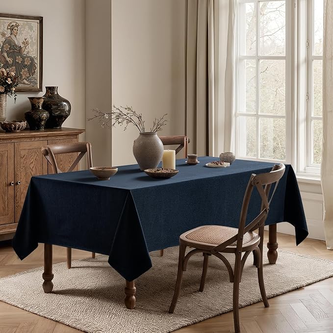 MIULEE Navy Blue Linen Tablecloth 60x104 Inch Rectangle Table Cloth Waterproof - Image 4
