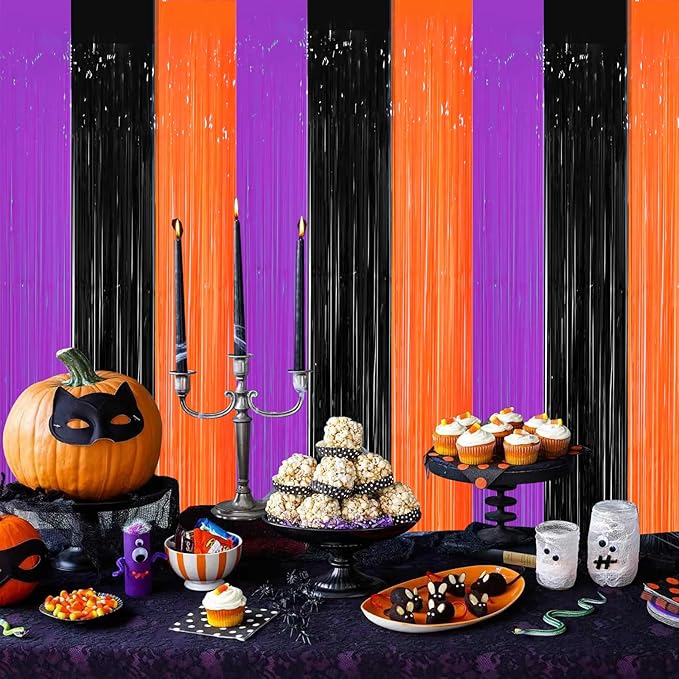 3 Pack 3.3 x 8.2 ft Halloween Foil Fringe Backdrop Curtains, Tinsel Streamers - Image 6