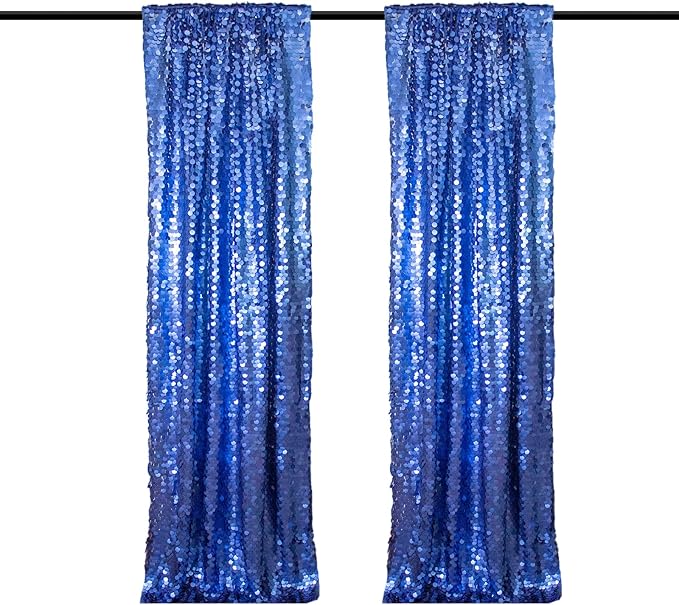 JYFLZQ Blue Payette Sequin Backdrop Curtains 4ft x 8ft 2 Panels Shimmer Wall by JYFLZQ
