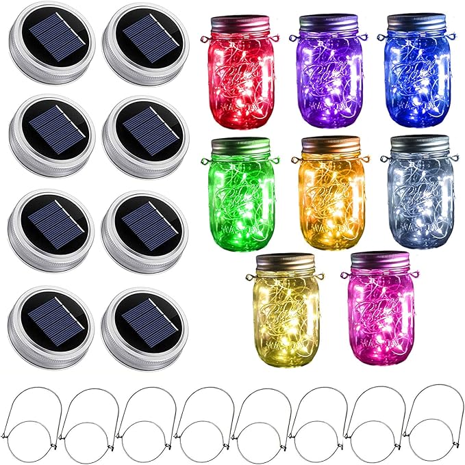 Upgraded Solar Mason Jar Lights, 8 Pack 10 LED Waterproof Fairy Firefly Jar by StarryMine