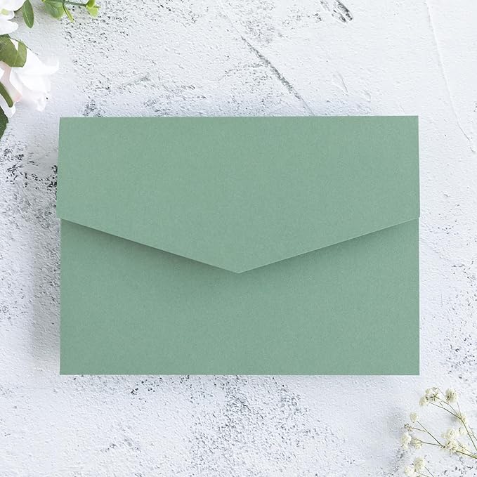 20 PCS Sage Green Tri-fold Laser Cut Wedding Invitation Pockets - Image 5