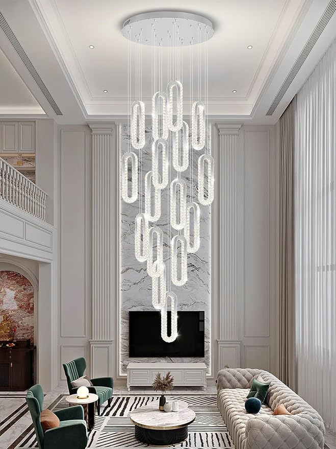 H138 Large Chandelier for High Ceiling, Modern 16-Rings Crystal Chandeliers for by Ykolupty