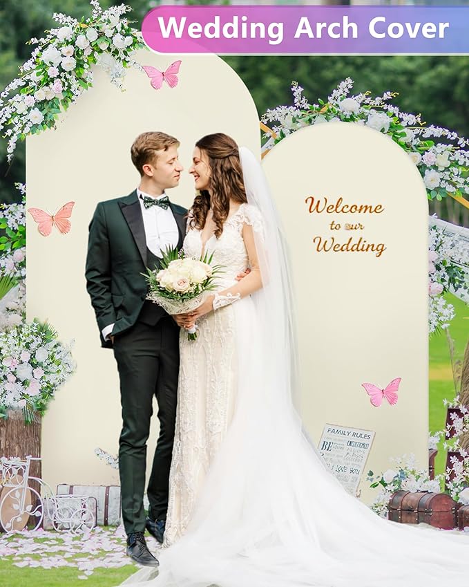 HEMMOTOP Light Beige Arch Backdrop Cover 7.2 ft, Wedding Arch Covers Stretchy - Image 7