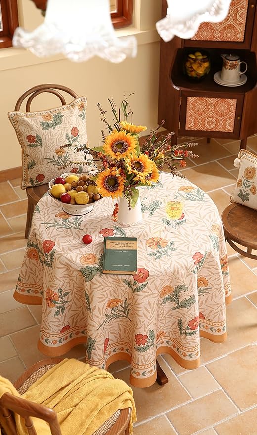 patdrea Designer Small Yellow Floral Linen Table Cloth - Image 7