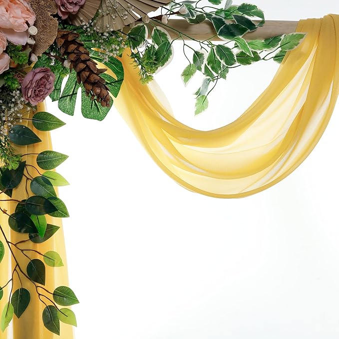 VDS Pack of 3 Panel Wedding Arch Draping Fabric Sheer Chiffon Fabric Drapery - Image 3