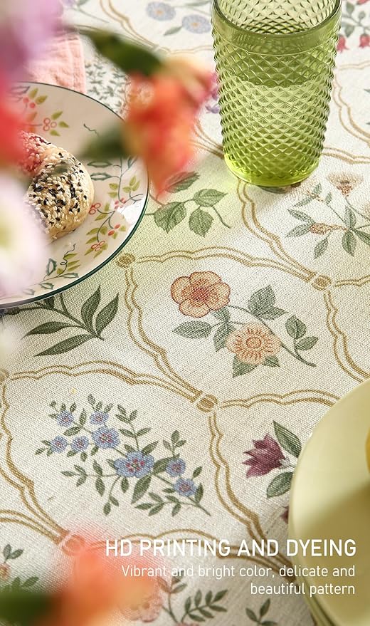 ISAENNE Designer Linen Round Tablecloth, Western Colorful Floral Indoor Table - Image 4