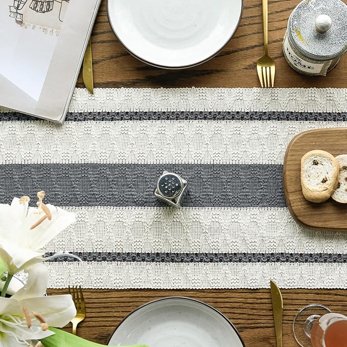 Artoid Mode Dark Grey Farmhouse Woven Rustic Table Runner, Seasonal Holiday - Image 4