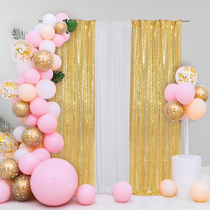 Eternal Beauty Gold Sequin Backdrop Curtains, Shimmer Back Drop 2Panels-2FTx8FT - Image 5