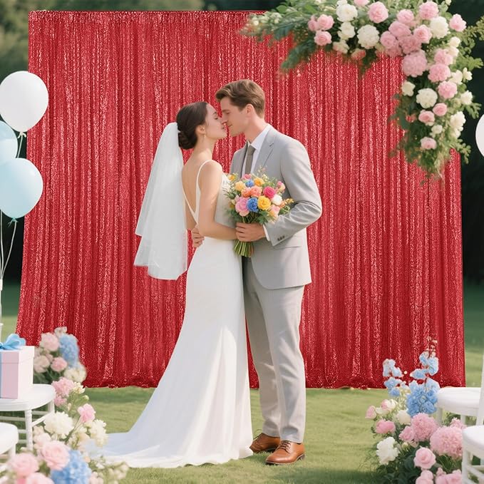 Red Sequin Backdrop Curtain 4 Pieces 2FTx8FT Glitter Photography Backdrop - Image 3