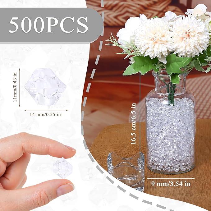LAIDANLA 500PCS Fake Ice Cubes Clear Acrylic Gems Vase Fillers - Image 4