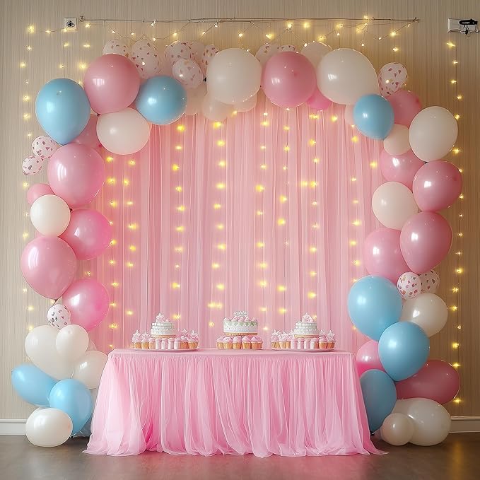 Fomcet Pink Tulle Backdrop Curtains - Image 8