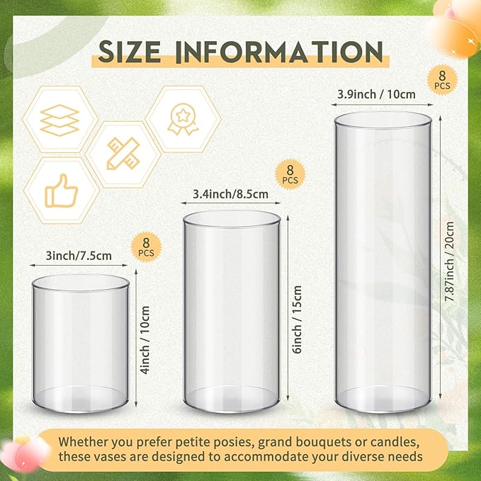 Nuogo 24 Pcs Plastic Cylinder Vases Tall Clear Flower Vases - Image 2