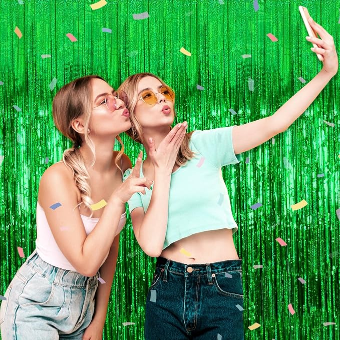 3 Pack Green Foil Fringe Curtain Backdrop, 3.28Ft x 8.2Ft Metallic Tinsel Foil - Image 5