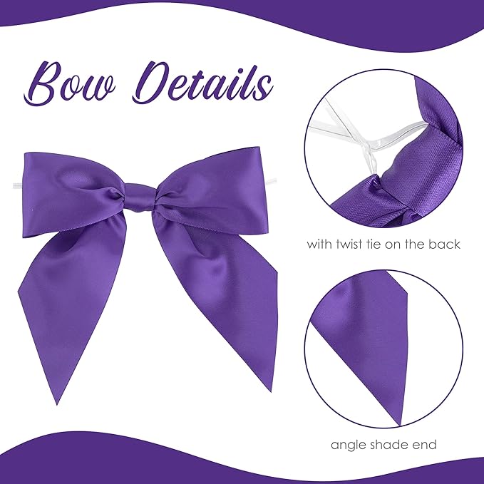 AIMUDI Purple Satin Bows 5.5" Bows - Image 4