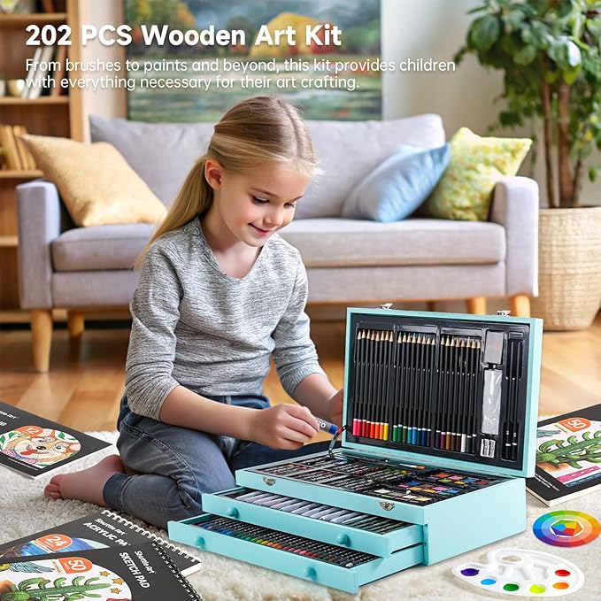 Shuttle Art Deluxe Gift Art Kit, 202-Piece Wooden Art Supplies Set - Image 5