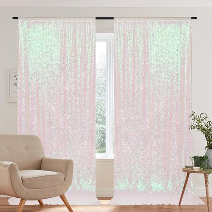 PartyDelight Sequin Backdrop Curtains Iridescent 2 Panels 5Ft x 10Ft Photograph - Image 5
