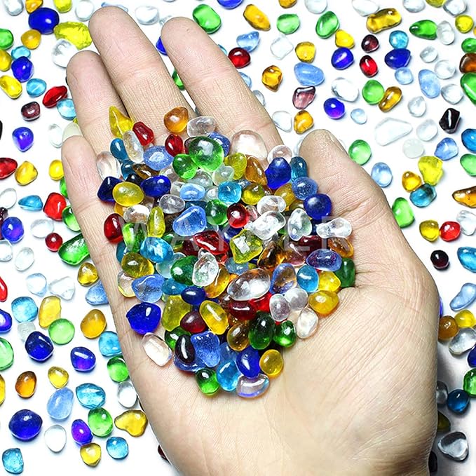 Rainbow Glass Stones, 1Lb/460g Irregular Sea Glass Pebbles Non-Toxic Artificial - Image 2