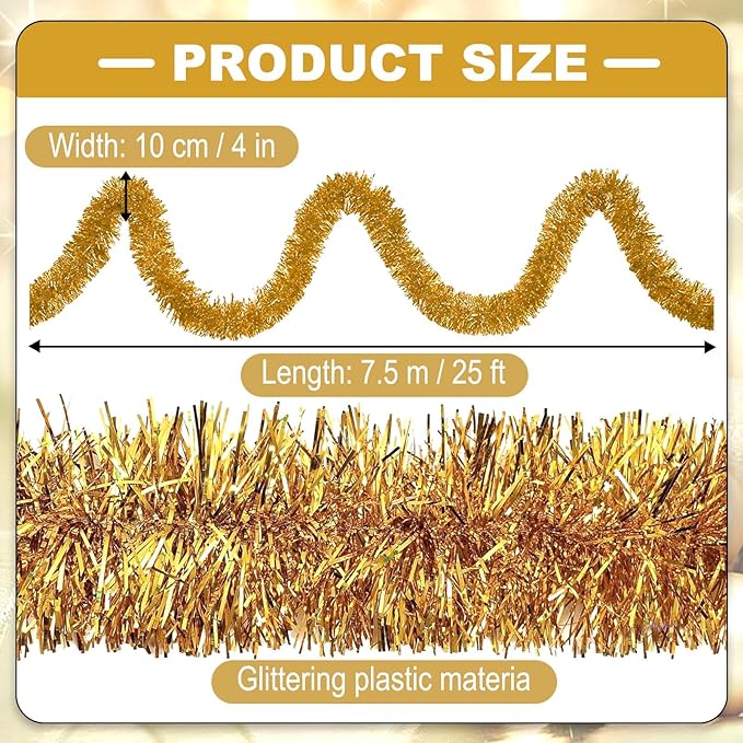 25 Feet Christmas Tinsel Garland, Metallic Twist Wall Hanging Backdrop - Image 2