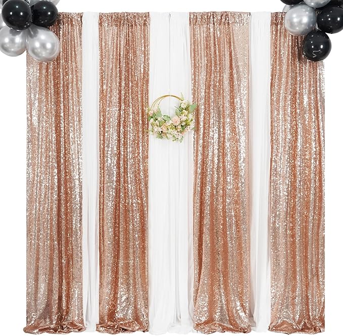 Poise3EHome Rose Gold Sequin Backdrop, 2 Panels 2FTx8FT Glitter Background - Image 7