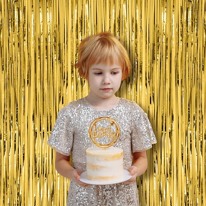 2 Pack Gold Foil Fringe Backdrop Curtains, Tinsel Streamers Birthday Party - Image 6