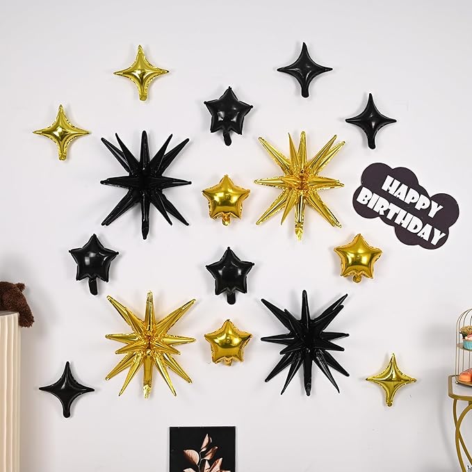 Black and Gold Star Balloons, 22in Large Star Balloons Foil 10in 4-Pointed & - Image 4