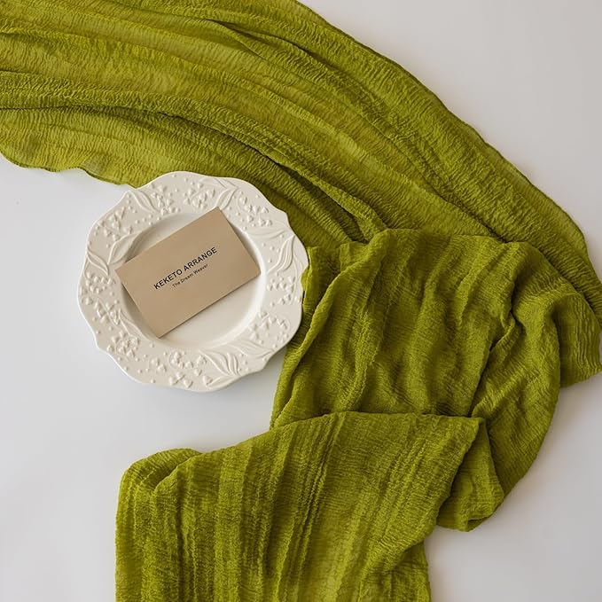 Moss Green Cheesecloth St Patricks Day Table Runner Gauze 120 Inch 10 FT Rustic - Image 5
