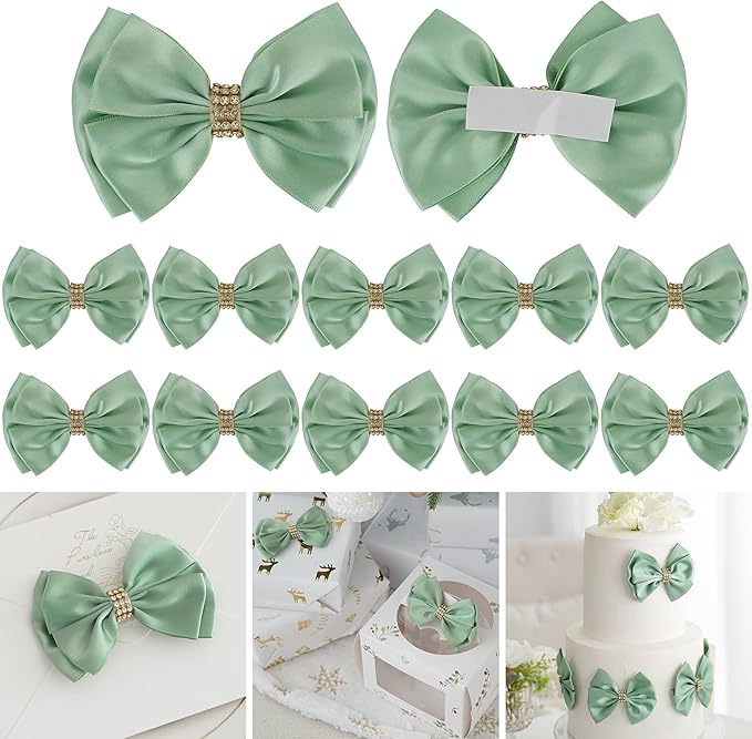 Moss Green Ribbon Bows 4'' Premade Satin Bow, Gift Bows by LiBongTa
