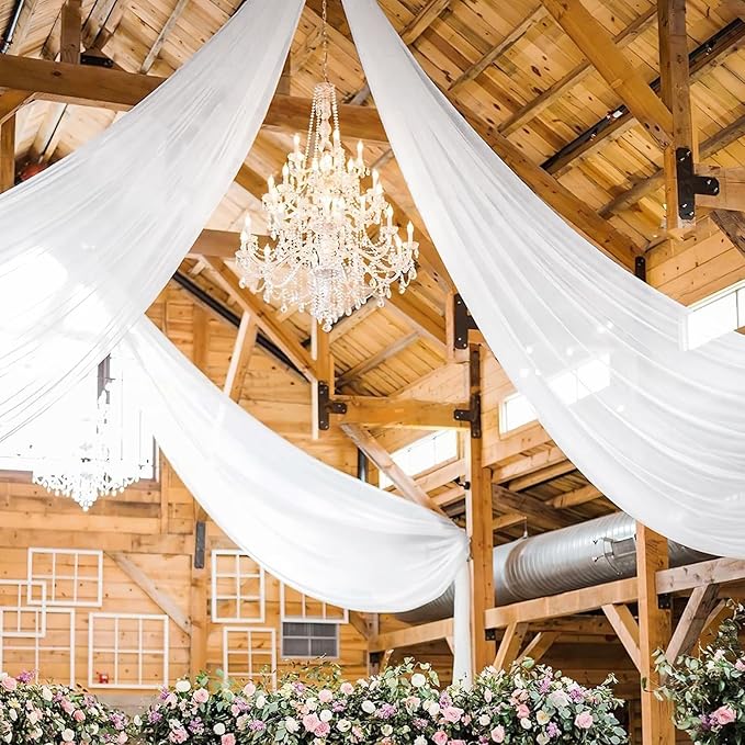 4 Panels White Ceiling Drapes for Wedding 5ftx40ft Chiffon Fabric Arch Draping by REWOMC