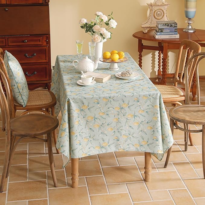 patdrea Designer Linen Green Small Square Tablecloth, Vintage Yellow Flowers - Image 4