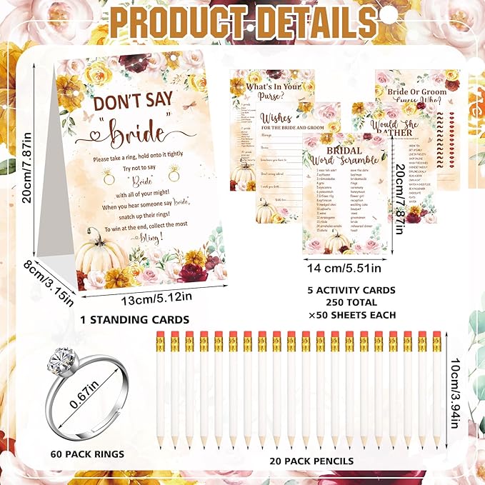 Estune 331 Pcs Bridal Shower Games Supplies, 5 Sets 250 Pcs Wedding Cards 1 Put - Image 3