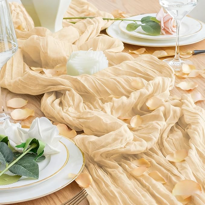 6 Pack Beige Cheesecloth Table Runner 23x120 inch Rustic Boho Gauze Table - Image 2
